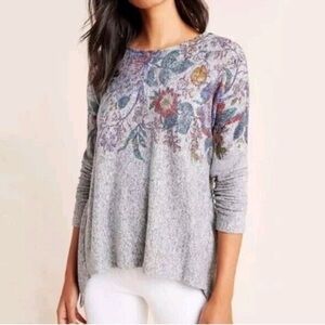 Saturday Sunday By Anthropologie Floral Sweater In Dark Heather Grey